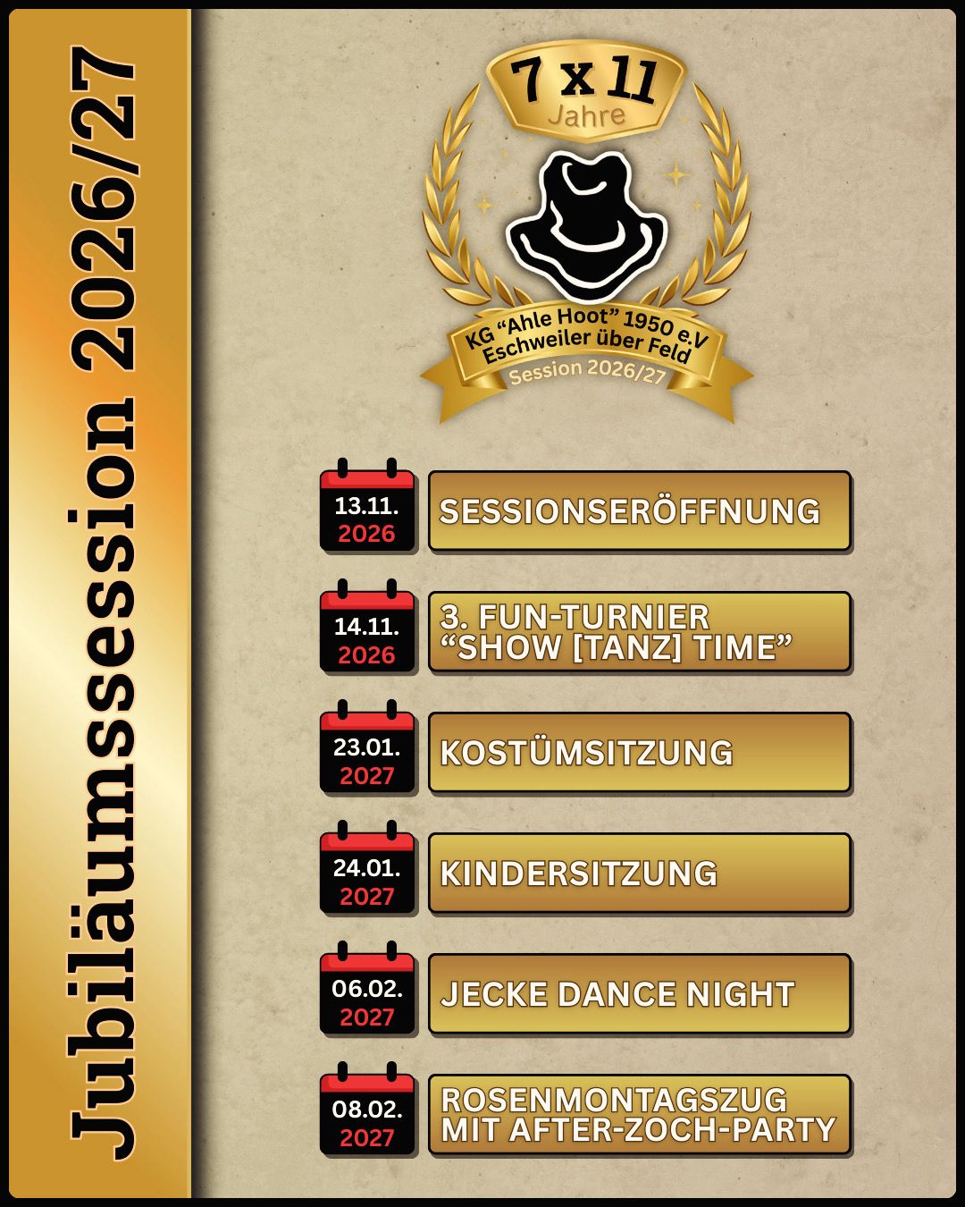 Originalflyer der Jubiläumssession 2026/27